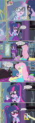 Size: 2210x7618 | Tagged: safe, edit, edited screencap, imported from derpibooru, screencap, fluttershy, sci-twi, spike, spike the regular dog, timber spruce, twilight sparkle, dog, human, equestria girls, equestria girls series, star crossed, comic, screencap comic