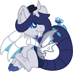 Size: 1256x1229 | Tagged: safe, artist:michini, imported from derpibooru, oc, oc only, butterfly, changeling, blue changeling, butterfly on tail, chibi, simple background, solo, transparent background