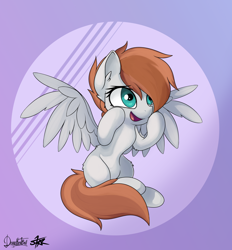 Size: 3670x3960 | Tagged: safe, artist:doggomeatball, artist:starmaster, imported from derpibooru, oc, oc only, oc:becca, pegasus, pony, female, happy, simple background, sitting, solo, spread wings, wings