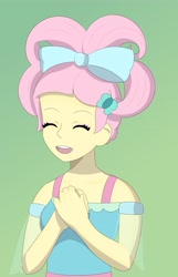 Size: 2641x4096 | Tagged: safe, artist:doggorob, imported from derpibooru, fluttershy, human, equestria girls, alternate hairstyle, bow, butterfly hairpin, clothes, cute, dress, eyes closed, female, hair bow, open mouth, shyabetes, solo