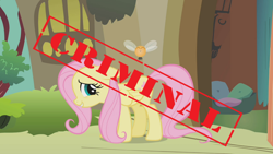 Size: 1000x563 | Tagged: safe, edit, edited screencap, imported from derpibooru, screencap, fluttershy, parasprite, pegasus, pony, swarm of the century, doorway, embarrassed, female, fluttershy's cottage, flying, mare, pillow, solo, text