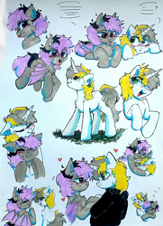 Size: 1466x2022 | Tagged: safe, artist:raily, imported from derpibooru, oc, oc only, oc:lily moonlight, oc:yellowglaze, bat pony, unicorn, alternate universe, bat pony oc, duo, female, floppy ears, horn, shipping, simple background, tail, traditional art, two toned mane, two toned tail, unicorn oc, white background