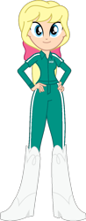 Size: 495x1262 | Tagged: safe, artist:legobuilder100, imported from derpibooru, megan williams, human, equestria girls, clothes, happy, long sleeves, simple background, solo, squid game, suit, transparent background