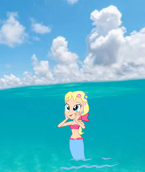 Size: 1385x1644 | Tagged: safe, artist:boogeyboy1, imported from derpibooru, megan williams, mermaid, amazed, belly button, cloud, happy, looking up, ocean, water