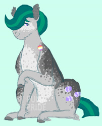 Size: 1280x1585 | Tagged: safe, artist:punkpride, imported from twibooru, marble pie, earth pony, pony, alternate design, coat markings, facial markings, green background, image, needs more jpeg, pride flag, rule 63, simple background, sitting, solo, trans male