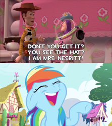 Size: 1920x2160 | Tagged: safe, edit, edited screencap, imported from derpibooru, screencap, rainbow dash, pegasus, friendship is magic, buzz lightyear, laughing, meme, toy story, woody