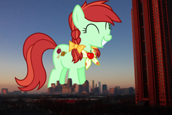 Size: 1960x1307 | Tagged: safe, artist:jaredking779, artist:lunarina, imported from derpibooru, candy apples, earth pony, pony, apple family member, dallas, female, giant pony, giant/macro earth pony, giantess, highrise ponies, irl, macro, mare, mega giant, photo, ponies in real life, texas