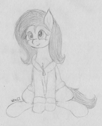 Size: 1843x2279 | Tagged: safe, artist:wapamario63, imported from ponybooru, fluttershy, pegasus, pony, chest fluff, clothes, cute, female, hoodie, mare, monochrome, shyabetes, sitting, sketch, solo, traditional art