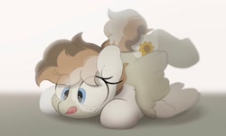 Size: 2370x1434 | Tagged: safe, artist:mochi_nation, imported from derpibooru, oc, oc only, oc:sunrich maron, pegasus, pony, coat markings, eye clipping through hair, female, freckles, mare, remake, silly, solo, tongue out