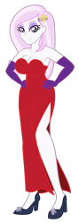 Size: 1809x5103 | Tagged: safe, artist:brutalityinc, imported from derpibooru, fleur-de-lis, human, equestria girls, breasts, busty fleur-de-lis, cleavage, eyebrows, eyeshadow, female, hand on hip, high heels, high res, looking at you, makeup, red dress, shoes, side slit, simple background, smiling, smiling at you, solo, transparent background