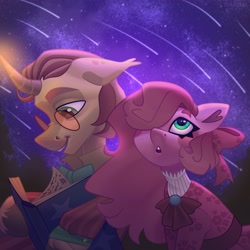 Size: 4096x4096 | Tagged: safe, artist:irinamar, imported from derpibooru, oc, oc only, pony, unicorn, book, bow, glasses, hair bow, night, reading, shooting star, stars, unshorn fetlocks