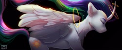 Size: 4096x1693 | Tagged: safe, artist:jaynsparkle, imported from derpibooru, princess celestia, alicorn, pony, crying, female, halo, mare, solo