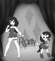 Size: 1800x2000 | Tagged: safe, artist:deideiartistic, imported from derpibooru, rarity, anthro, human, 2017, 30s, betty boop, female, monochrome, no nose