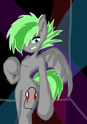 Size: 575x815 | Tagged: safe, artist:diankave, imported from derpibooru, oc, oc only, pegasus, semi-anthro, abstract background, hair over one eye, pegasus oc, solo, wings