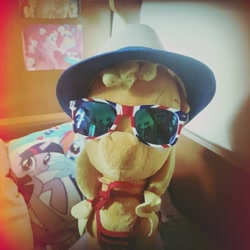 Size: 960x960 | Tagged: safe, artist:pizza split, imported from derpibooru, applejack, twilight sparkle, hat, irl, photo, plushie, sunglasses, swag