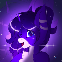 Size: 1500x1500 | Tagged: safe, artist:chura chu, imported from derpibooru, oc, oc only, pony, unicorn, bust, commission, head, horn, looking at you, one eye closed, pony oc, portrait, shading, solo, unicorn oc, wink, winking at you
