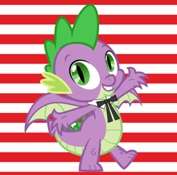 Size: 1000x990 | Tagged: safe, artist:disneymarvel96, edit, imported from derpibooru, vector edit, spike, dragon, accessory, bowtie, colonel sanders, dressup, kfc, male, ribbon bow tie, solo, striped background, vector, winged spike, wings