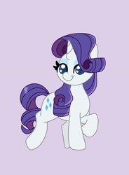 Size: 1933x2620 | Tagged: safe, artist:cinematic-fawn, imported from derpibooru, rarity, pony, unicorn, :t, chibi, colored pupils, female, full body, high res, hooves, horn, mare, purple background, raised hoof, simple background, smiling, solo