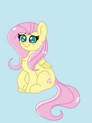 Size: 2233x2977 | Tagged: safe, artist:cinematic-fawn, imported from derpibooru, fluttershy, pegasus, pony, blue background, blushing, chest fluff, cute, ear fluff, female, folded wings, heart eyes, mare, raised hoof, shyabetes, simple background, sitting, smiling, solo, three quarter view, wingding eyes, wings