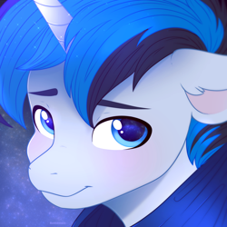 Size: 3000x3000 | Tagged: safe, artist:nettlemoth, imported from derpibooru, oc, oc only, oc:solar gizmo, unicorn, clothes, male, scarf, solo, stallion