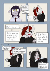 Size: 4961x7016 | Tagged: safe, artist:tenenbris, imported from derpibooru, oc, oc only, oc:abel masei, oc:alicia malice, oc:patricia sorg, semi-anthro, unicorn, zebra, comic:things change, eyeshadow, makeup, zebra oc