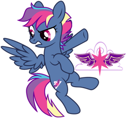Size: 1024x956 | Tagged: safe, artist:lillyleaf101, imported from derpibooru, oc, oc only, oc:night flight, pegasus, pony, base used, female, flying, frown, magical lesbian spawn, mare, offspring, parent:rainbow dash, parent:twilight sparkle, parents:twidash, pegasus oc, simple background, solo, spread wings, teeth, transparent background, wings