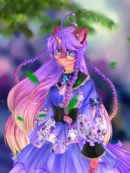 Size: 1500x2000 | Tagged: safe, artist:lu_fr, imported from derpibooru, oc, oc only, oc:summer stars, anthro, unicorn, anthro oc, bow, clothes, detailed, dress, glasses, high res, looking at you, smiling