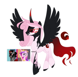 Size: 1280x1266 | Tagged: safe, artist:moonert, imported from derpibooru, king sombra, princess cadance, oc, alicorn, pony, unicorn, alicorn oc, female, horn, male, mare, offspring, parent:king sombra, parent:princess cadance, parents:somdance, simple background, smiling, stallion, transparent background, wings