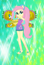 Size: 913x1361 | Tagged: safe, artist:ketrin29, artist:user15432, imported from derpibooru, fluttershy, fairy, human, equestria girls, alternate hairstyle, bare shoulders, barefoot, barely eqg related, base used, clothes, crossover, cutie mark, cutie mark on clothes, dress, enchantix, fairy wings, fairyized, feet, gloves, green background, hand behind back, leaves, long gloves, long hair, looking at you, ponied up, ponytail, purple dress, simple background, sparkly background, strapless, wings, winx, winx club, winxified, yellow wings