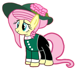 Size: 640x573 | Tagged: safe, artist:darlycatmake, imported from derpibooru, fluttershy, beautiful, beautiful eyes, beautiful hair, clothes, dress, fancy, flower, happy, hat, pants, pretty, remastered, simple background, solo, transparent background, western