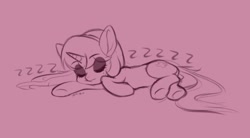 Size: 1251x691 | Tagged: safe, artist:tomi_ouo, imported from derpibooru, oc, oc only, oc:dee pad, pony, unicorn, female, onomatopoeia, sleeping, solo, sound effects, zzz