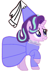 Size: 720x988 | Tagged: safe, artist:darlycatmake, imported from derpibooru, starlight glimmer, pony, unicorn, clothes, female, grin, happy, hat, hennin, long sleeves, looking up, nervous, nervous grin, princess, princess starlight glimmer, simple background, smiling, solo, transparent background