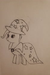 Size: 2667x4024 | Tagged: safe, artist:ceffyl-dŵr, imported from derpibooru, trixie, unicorn, cape, clothes, hat, solo, traditional art, trixie's cape, trixie's hat