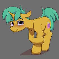 Size: 3466x3500 | Tagged: safe, artist:luxsimx, imported from derpibooru, snails, pony, unicorn, blushing, colt, crossed arms, crossed hooves, crossed legs, cute, eyebrows, eyebrows visible through hair, floppy ears, foal, looking at you, male, purple eyes, raised hoof, short mane, short tail, smiling, smiling at you, solo, tail