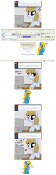 Size: 1318x4140 | Tagged: safe, artist:marytheechidna, imported from derpibooru, oc, oc only, oc:internet explorer, earth pony, pony, ask internet explorer, 2012, artifact, ask, blue coat, browser ponies, comic, computer, desktop, female, internet explorer, mare, nostalgia, open mouth, ponified, smiling, text, tumblr, yellow eyes, yellow mane