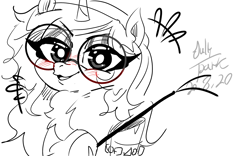 Size: 1920x1200 | Tagged: safe, artist:jully-park, imported from derpibooru, izzy moonbow, pony, unicorn, autograph, blushing, chest fluff, draft, eye clipping through hair, eyebrows, eyebrows visible through hair, g5, glasses, my little pony: a new generation, smiling, solo