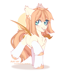 Size: 2000x2300 | Tagged: safe, artist:avroras_world, imported from derpibooru, oc, oc only, bat pony, pony, accessory, chest fluff, commission, ear fluff, female, fluffy, leg fluff, long tail, looking away, mare, open mouth, open smile, short hair, short mane, simple background, smiling, solo, tail, white background, wings