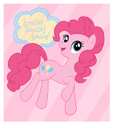 Size: 1552x1720 | Tagged: safe, artist:luciekj, imported from derpibooru, pinkie pie, earth pony, pony, 2013, cute, diapinkes, female, happy, mare, old art, open mouth, open smile, raised hoof, smile smile smile, smiling, solo