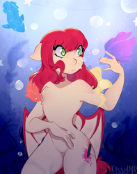 Size: 1632x2074 | Tagged: safe, artist:kisselmr, imported from derpibooru, oc, oc only, oc:airi, anthro, bat pony, fish, bubble, commission, ocean, seaweed, solo, underwater, water
