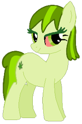 Size: 203x308 | Tagged: safe, artist:pagiepoppie12345, artist:selenaede, imported from derpibooru, oc, oc only, oc:stoney poney, earth pony, pony, bloodshot eyes, drugs, eyelashes, female, green eyelashes, high, mare, marijuana, simple background, smiling, transparent background