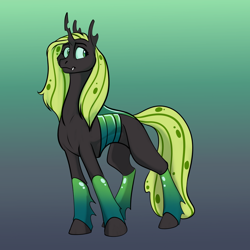 Size: 1000x1000 | Tagged: safe, artist:foxenawolf, imported from derpibooru, oc, oc only, oc:princess diadem, changeling, fanfic:off the mark, changeling oc, changeling princess, gradient background, green changeling, interspecies offspring, offspring, parent:oc:mark wells, parent:queen chrysalis, parents:canon x oc, solo