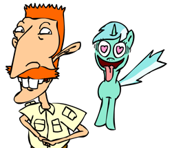 Size: 917x785 | Tagged: safe, artist:corwin, imported from derpibooru, lyra heartstrings, human, pony, unicorn, crack shipping, crossover, crossover shipping, cursed image, duo, female, heart, heart eyes, human fetish, joke shipping, male, meme, nigel thornberry, shipping, simple background, tail, tailboner, tongue out, wat, white background, wingding eyes