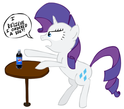 Size: 1200x1050 | Tagged: safe, artist:corwin, imported from derpibooru, rarity, pony, unicorn, 2012, female, pepsi, simple background, soda, solo, white background