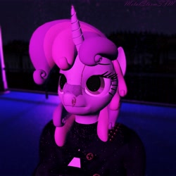 Size: 7200x7200 | Tagged: safe, artist:metalstormsfm, imported from derpibooru, sweetie belle, anthro, unicorn, 3d, bladerunner, blood, night, rain