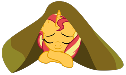 Size: 5419x3235 | Tagged: safe, artist:emeraldblast63, imported from derpibooru, sunset shimmer, pony, equestria girls, blanket, cute, daaaaaaaaaaaw, shimmerbetes, simple background, sleeping, solo, transparent background, under blanket