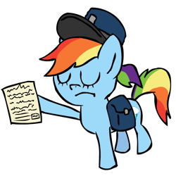 Size: 650x650 | Tagged: safe, artist:corwin, imported from derpibooru, rainbow dash, pegasus, pony, bag, eyes closed, female, hat, meter maid, parking ticket, saddle bag, simple background, solo, white background