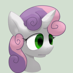 Size: 1024x1024 | Tagged: safe, artist:oddwarg, imported from derpibooru, sweetie belle, pony, robot, robot pony, unicorn, anatomy, animated, bust, endoskeleton, female, filly, foal, gif, horn, music notes, portrait, solo, sweetie bot, transparent flesh