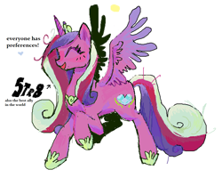 Size: 1188x952 | Tagged: safe, artist:ihatti, imported from twibooru, princess cadance, alicorn, pony, crown, eyes closed, female, hoof shoes, horn, image, jewelry, male, mare, png, regalia, simple background, solo, straight, text, white background, wings