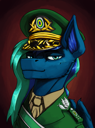 Size: 3120x4200 | Tagged: safe, artist:neither, imported from derpibooru, oc, oc only, oc:moonstone mark, pegasus, pony, brazil, bust, clothes, military, military uniform, portrait, solo, uniform, uniform hat