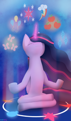 Size: 2100x3600 | Tagged: safe, artist:passionpanther, imported from derpibooru, twilight sparkle, alicorn, pony, the last problem, absurd file size, cutie mark, element of generosity, element of honesty, element of kindness, element of laughter, element of loyalty, element of magic, elements of harmony, magic, magical, meditating, meditation, older, older twilight, princess twilight 2.0, solo, twilight sparkle (alicorn)